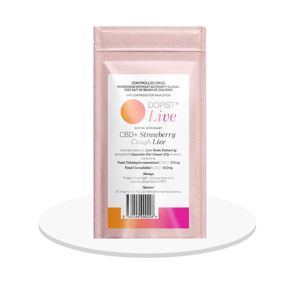 Dopist Live CBD+ Strawberry Cough Sativa - Liquid Vape Cartridge - 1g