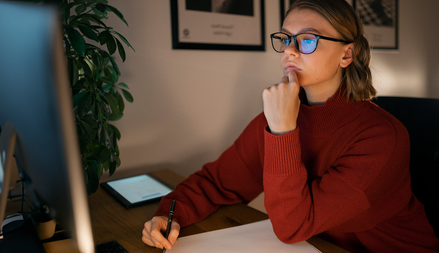 Woman working late