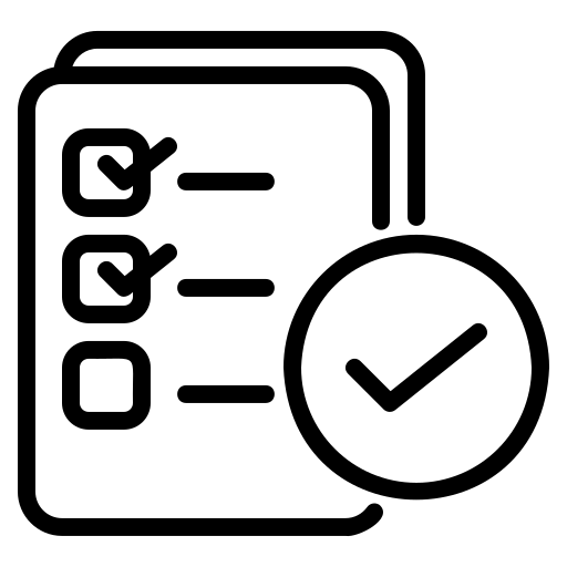 Icon of a checklist with a circle and check mark on a white background
