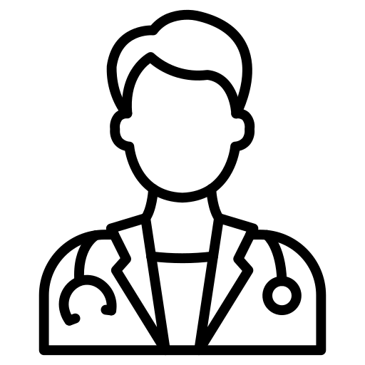 Outline of a doctor with a stethoscope on a white background