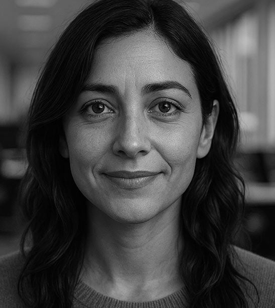 Black and white portrait of a woman with a blurred background