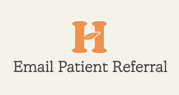 Logo with a stylized 'H' and text 'Email Patient Referral' on a beige background
