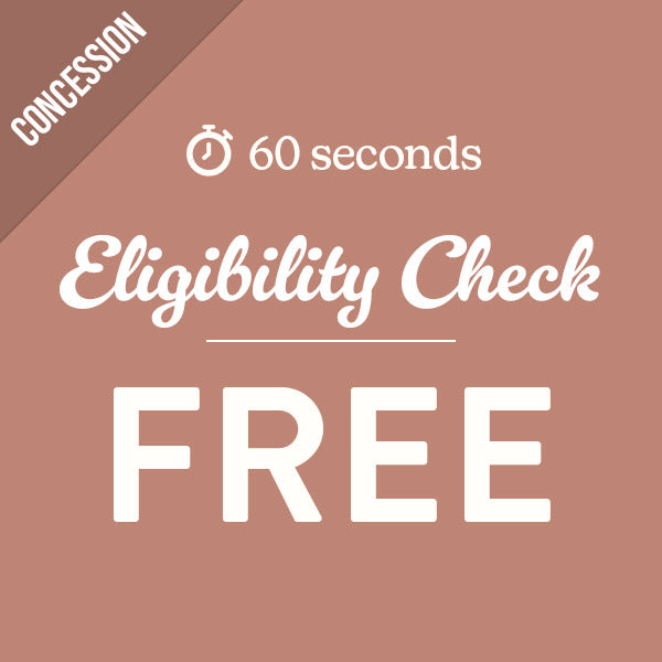 Promotional graphic for a free eligibility check in 60 seconds with 'Concession' branding.