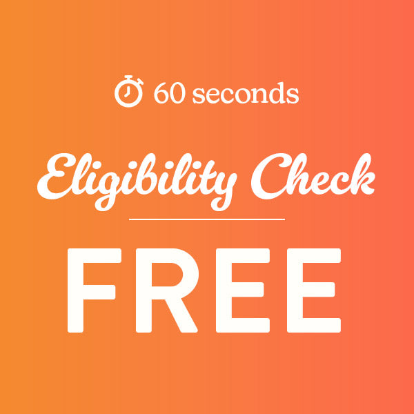 Orange background with '60 seconds Eligibility Check FREE' text in white