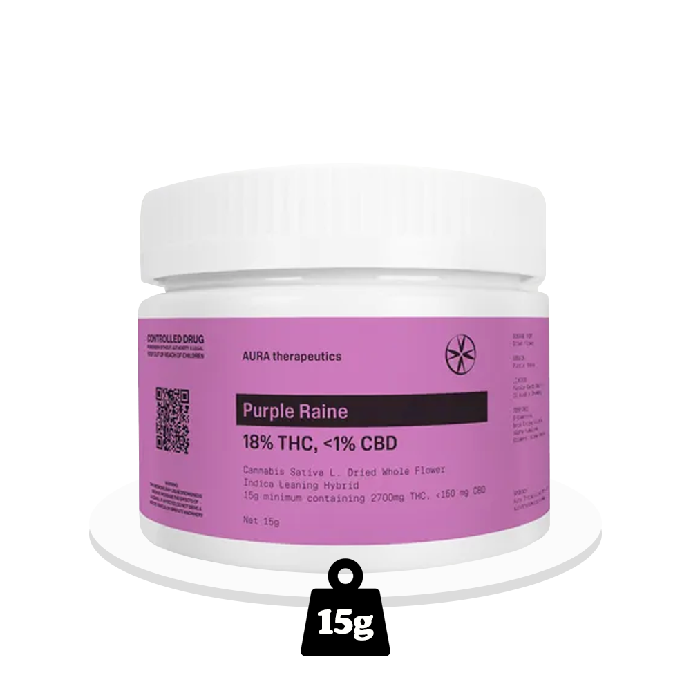 Aura Therapeutics - Purple Raine - THC Flower 18% - 15g